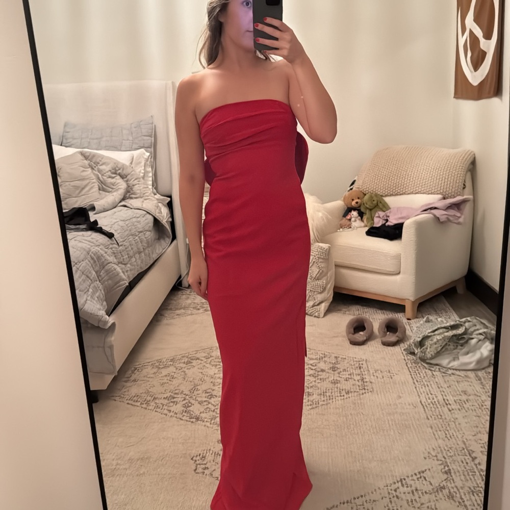 Peppermayo Vibrant Red Strapless Gown